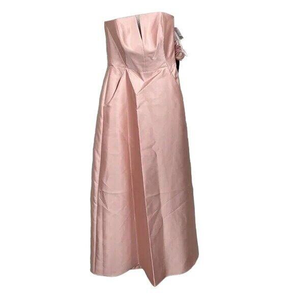 NWT Alfred Sung Strapless Notch Satin Twill Maxi Dress Pockets 2 Toasted Sugar - Picture 2 of 12